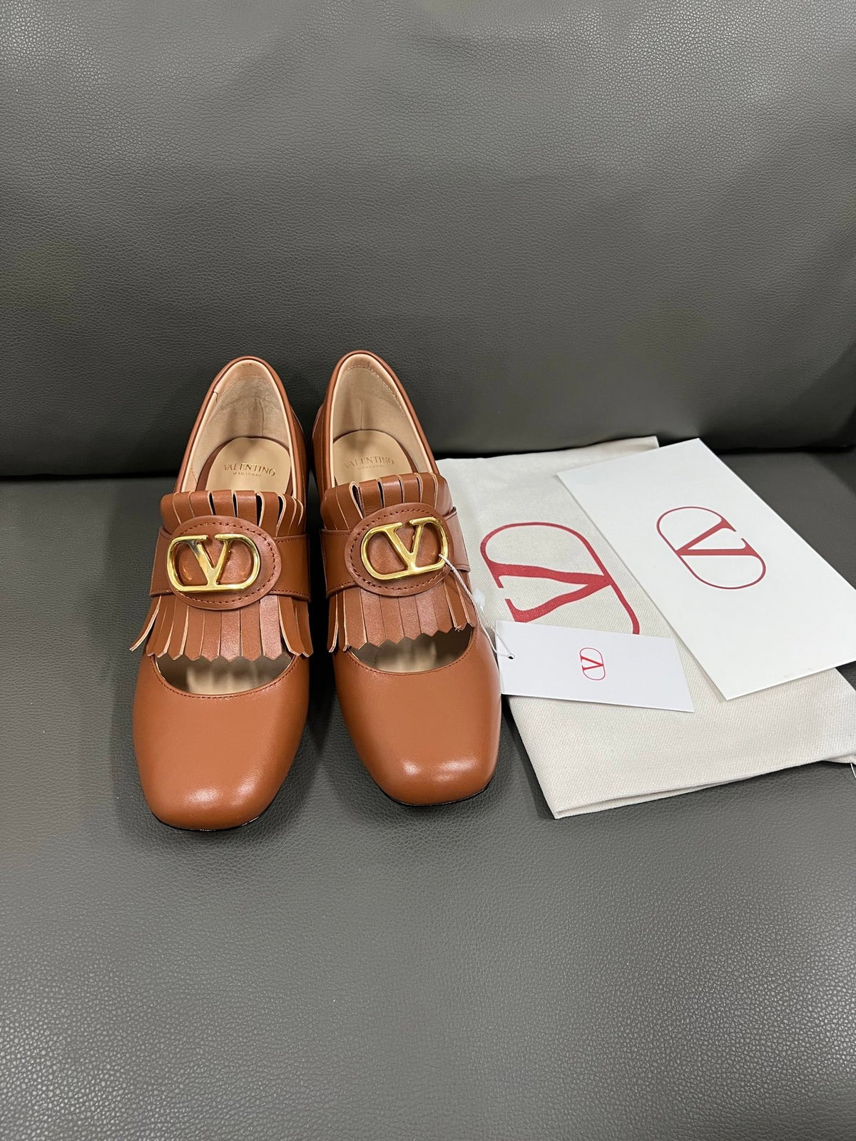 Valentino Women Brown Leather Fringe Loafers