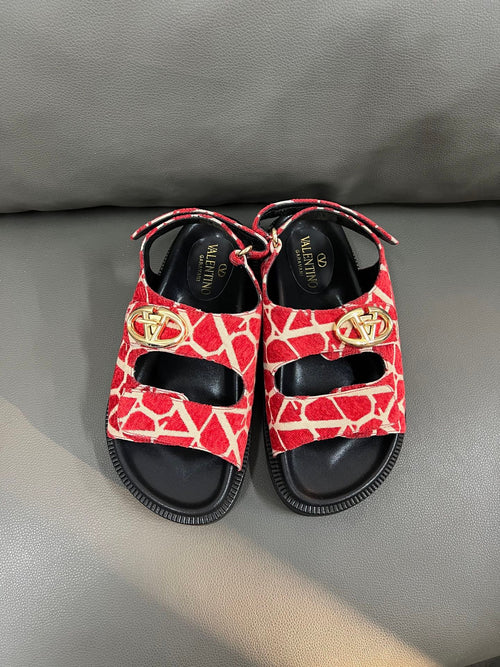 Valentino Women Red Patterned Fabric Sandals