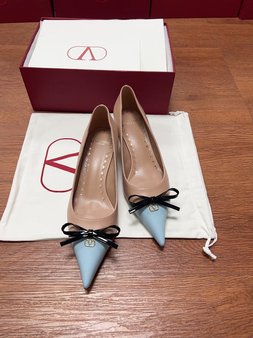 Valentino Women Beige And Light Blue Leather Pumps