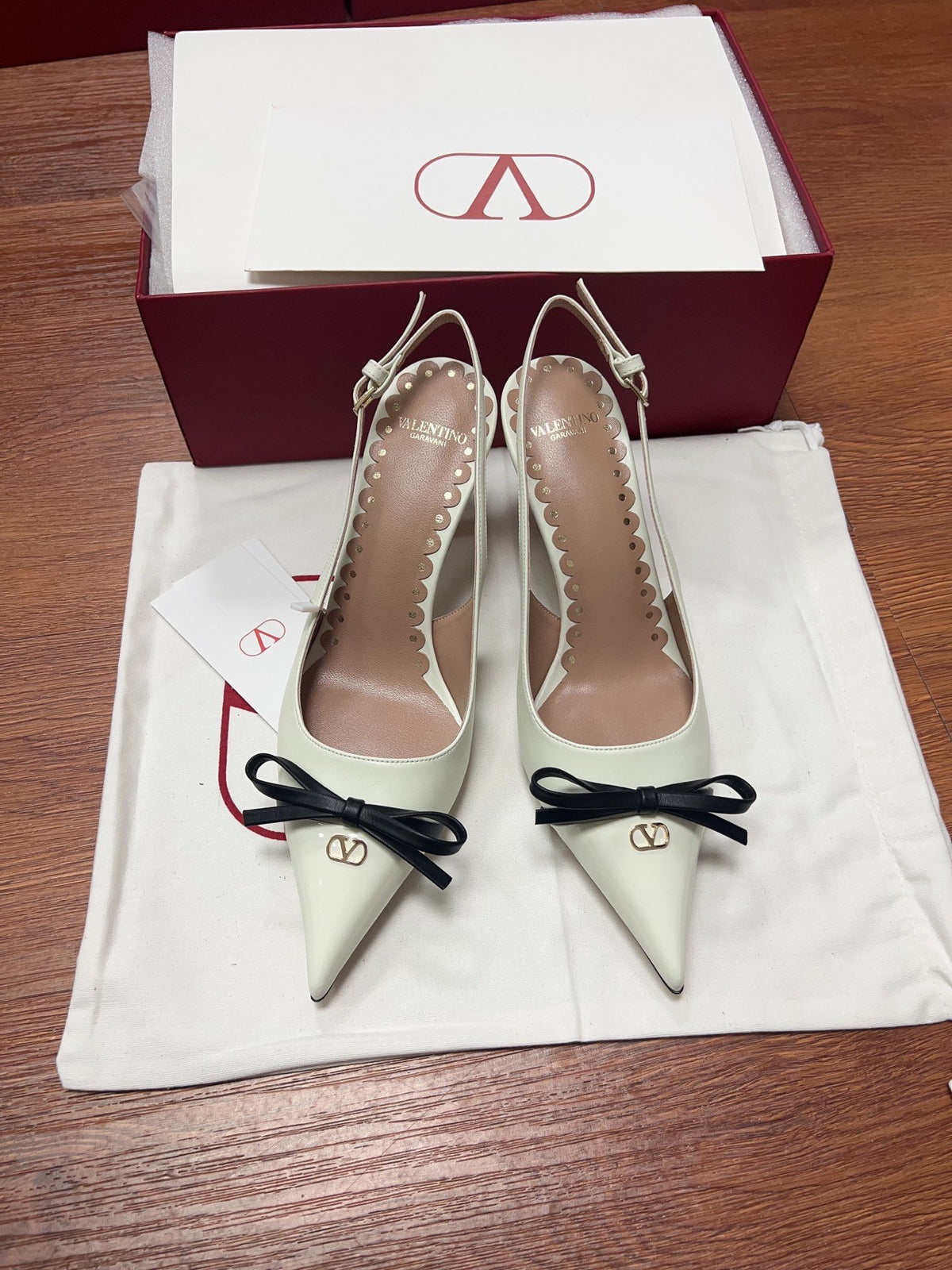 Valentino Women White Patent Leather Pointed Slingback Pumps