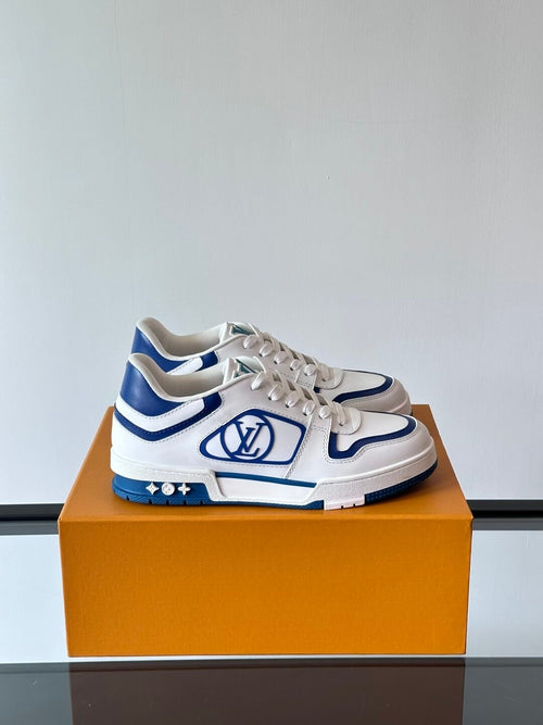 LV Men White Blue Leather Sneakers