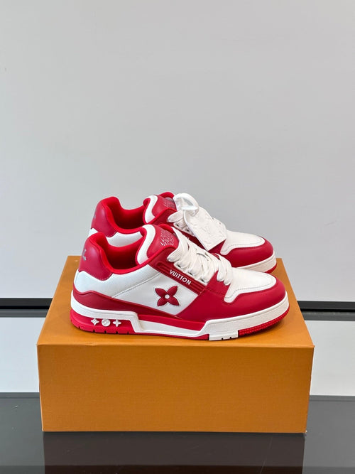 LV Men Red White Leather Sneakers
