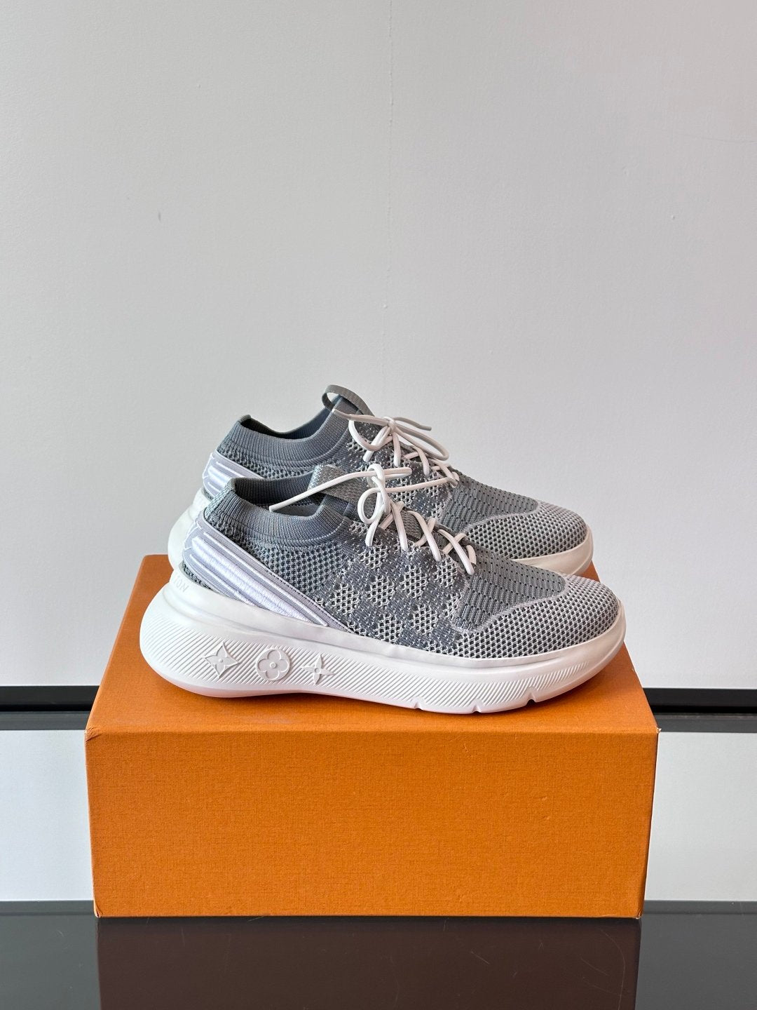 LV Men Grey Knit Fabric Sneakers