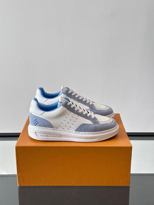LV Men White Blue Leather Suede Sneakers