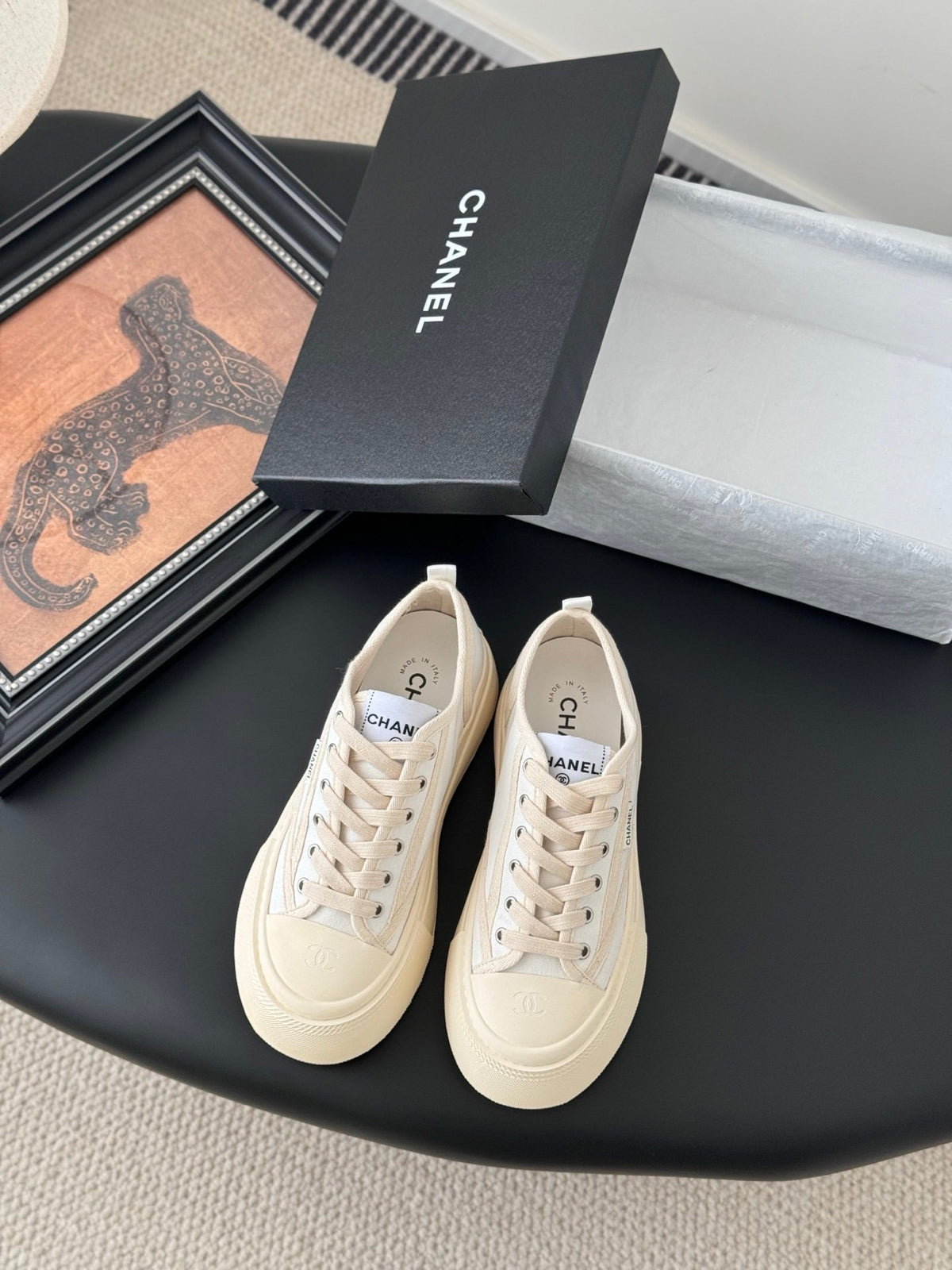 Chanel Women Beige Canvas And Rubber Sneakers