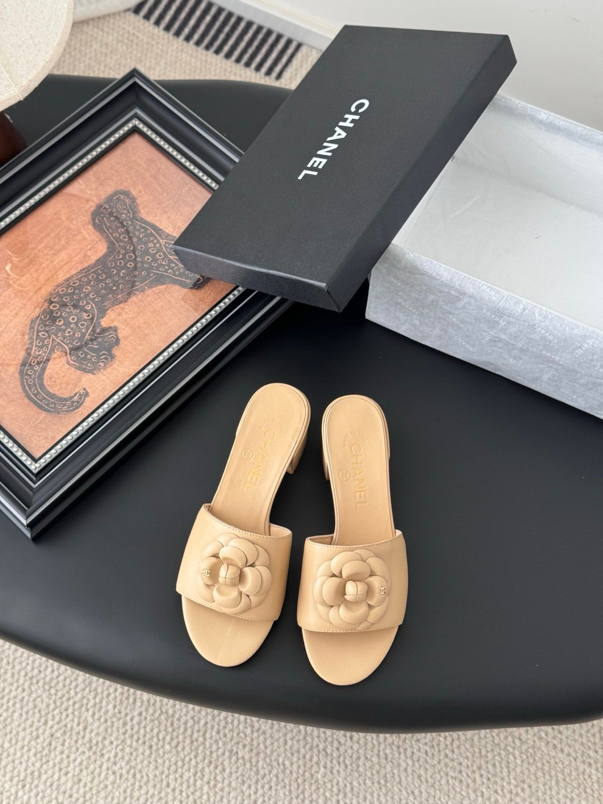 Chanel Women Beige Leather Mules