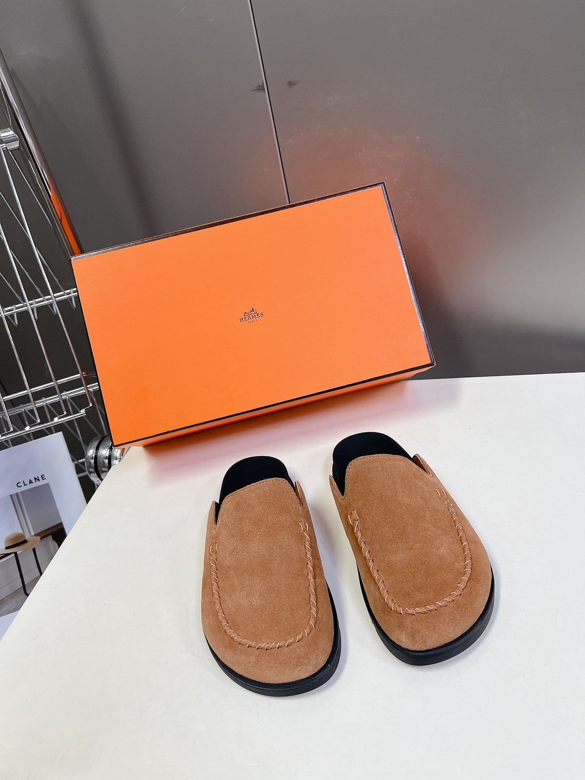 Hermes Women Tan Suede Slippers