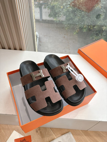 Hermes Women Brown Suede Sandals