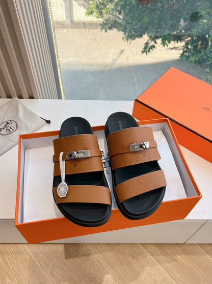 Hermes Women Brown Leather Straps Sandals