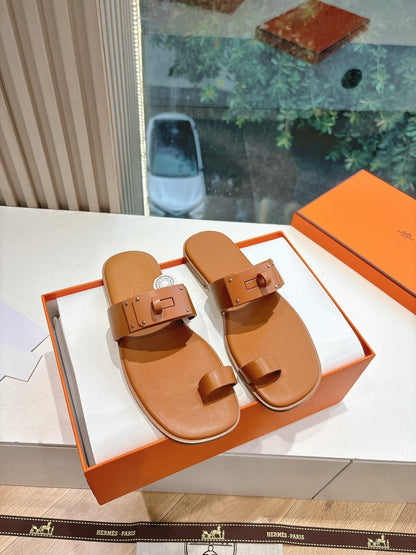 Hermes Women Tan Leather Sandals