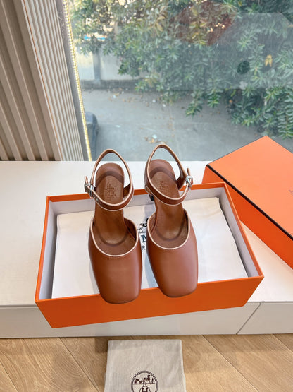 Hermes Women Brown Leather Heels