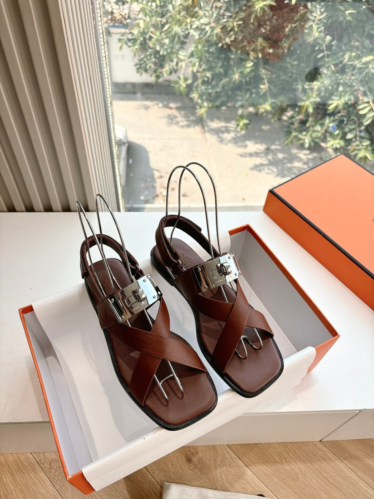 Hermes Women Brown Leather Sandals