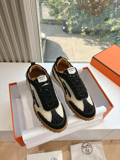 Hermes Women Black And White Mesh Sneakers