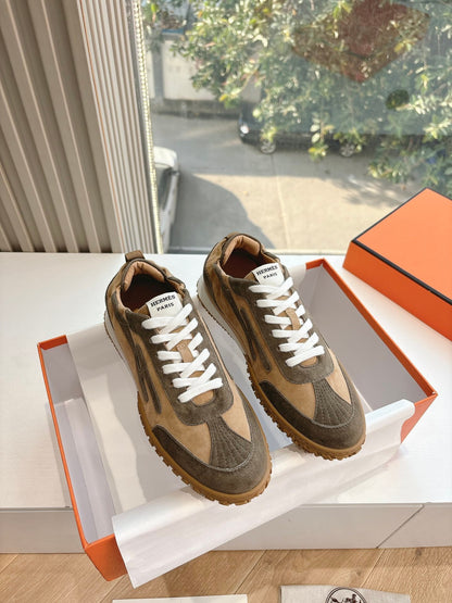 Hermes Women Brown Suede Sneakers