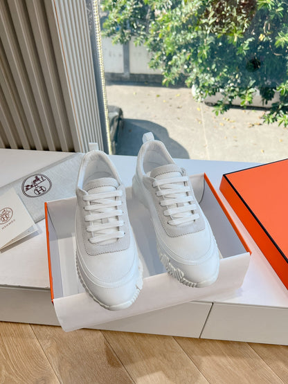 Hermes Women White Mesh And Leather Sneakers