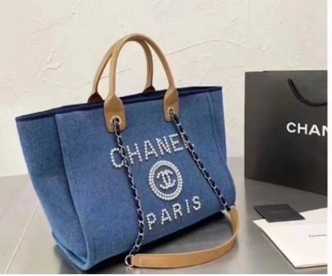 Chanel Deauville Pearl Canvas Tote Bag