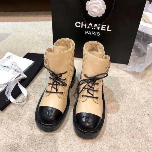 Chanel Leather Lace Up Boots