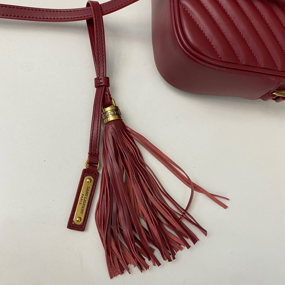 Saint Laurent Lou Medium YSL Camera Bag with Pocket and Tassel in Quilted Leather