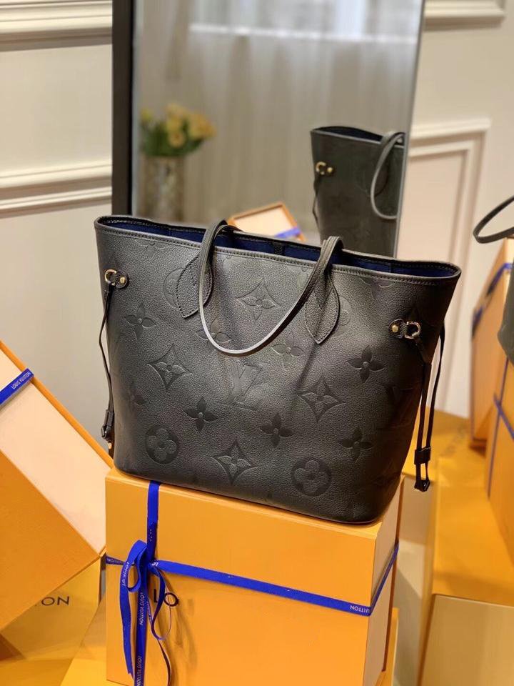 LV NEVERFULL MM 32 BLACK EMBOSSED COWHIDE LEATHER