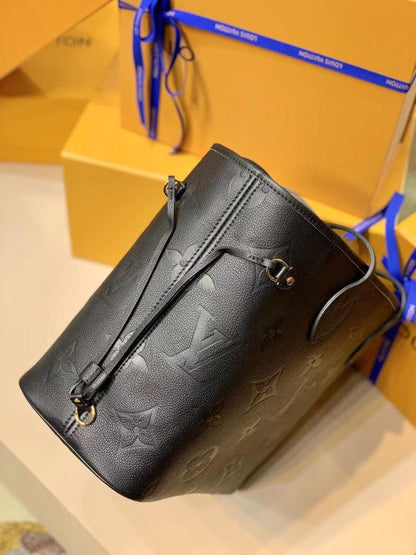 LV NEVERFULL MM 32 BLACK EMBOSSED COWHIDE LEATHER