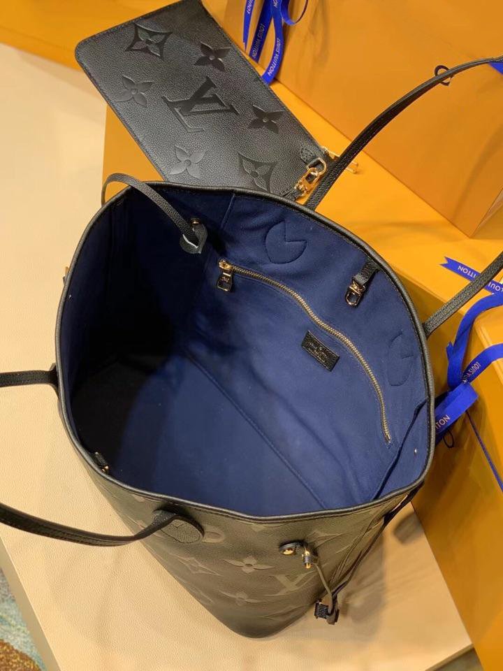 LV NEVERFULL MM 32 BLACK EMBOSSED COWHIDE LEATHER