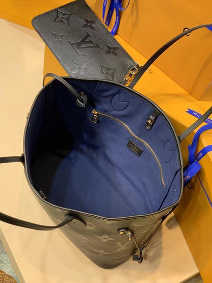 LV NEVERFULL MM 32 BLACK EMBOSSED COWHIDE LEATHER