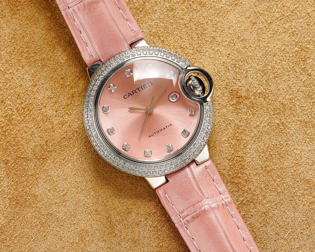 BALLON BLEU 33MM STEEL CASE DIAMOND NUMERALS LEATHER STRAP