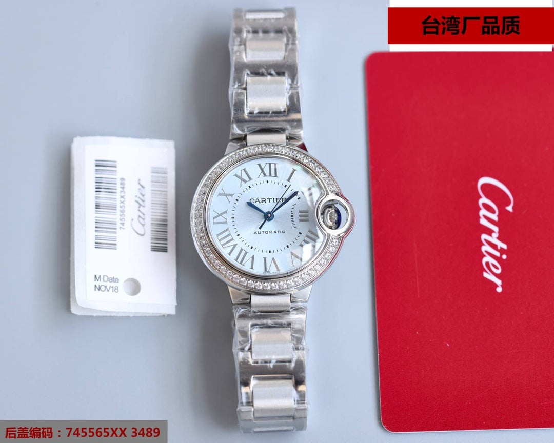 BALLON BLEU 33MM STEEL ICE BLUE DIAL DIAMOND BEZEL
