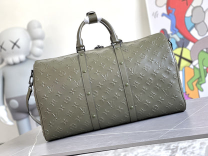KEEPALL 50 BANDOULIERE KHAKI EMPREINTE LEATHER