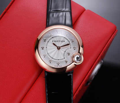 BALLON BLANC 33MM AUTOMATIC DIAMOND NUMERALS LEATHER