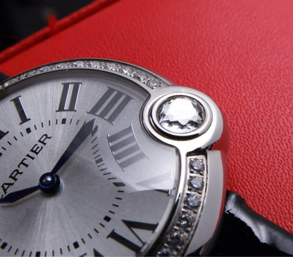 BALLON BLANC 33MM AUTOMATIC DIAMOND NUMERALS LEATHER