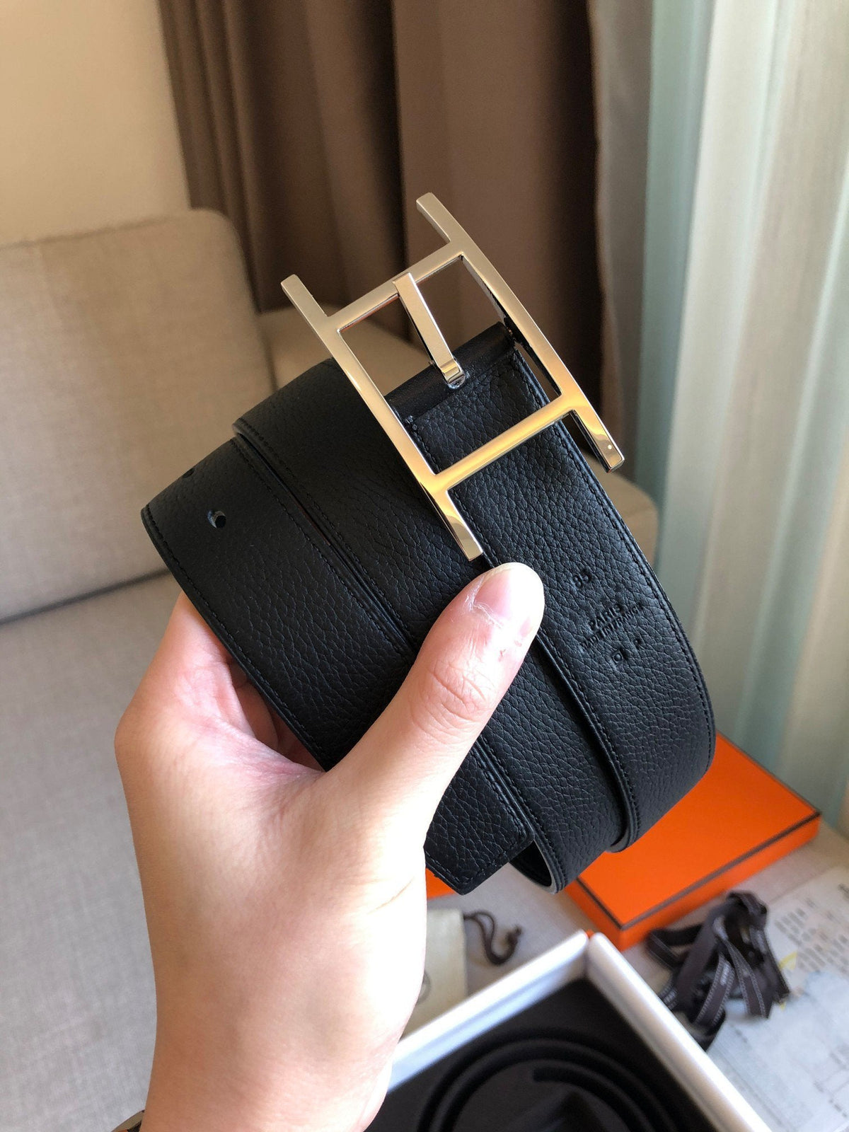 H BELT SILVER BLACK LEATHER REVERSIBLE 3.2CM