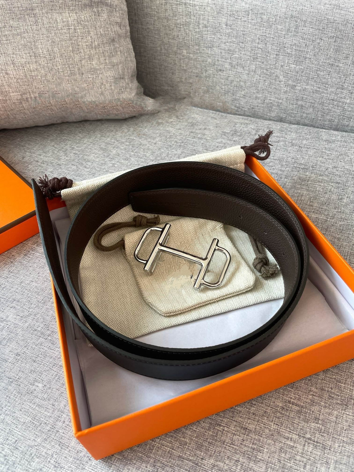 H BELT REVERSIBLE BLACK BROWN LEATHER 3.8CM