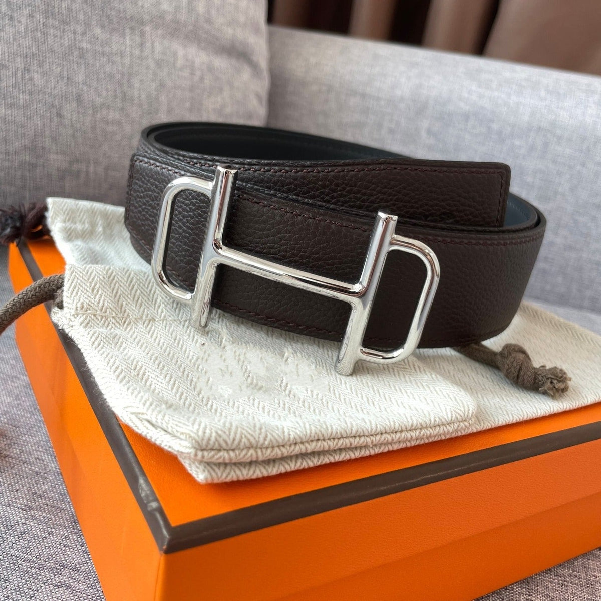 H BELT REVERSIBLE BLACK BROWN LEATHER 3.8CM