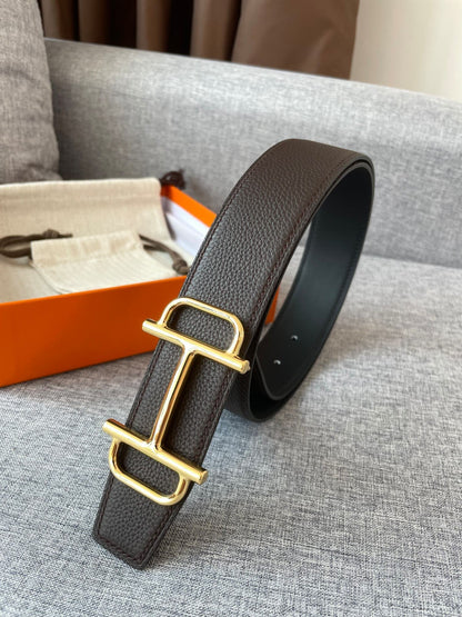 H BELT REVERSIBLE BLACK BROWN LEATHER 3.8CM