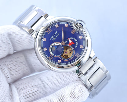 BALLON BLEU 36MM OPEN HEART PINK DIAMOND NUMERALS STEEL STRAP