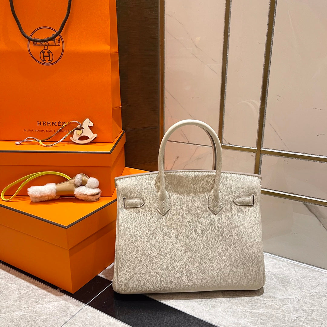 HN 30CM WHITE TOGO LEATHER SILVER HARDWARE