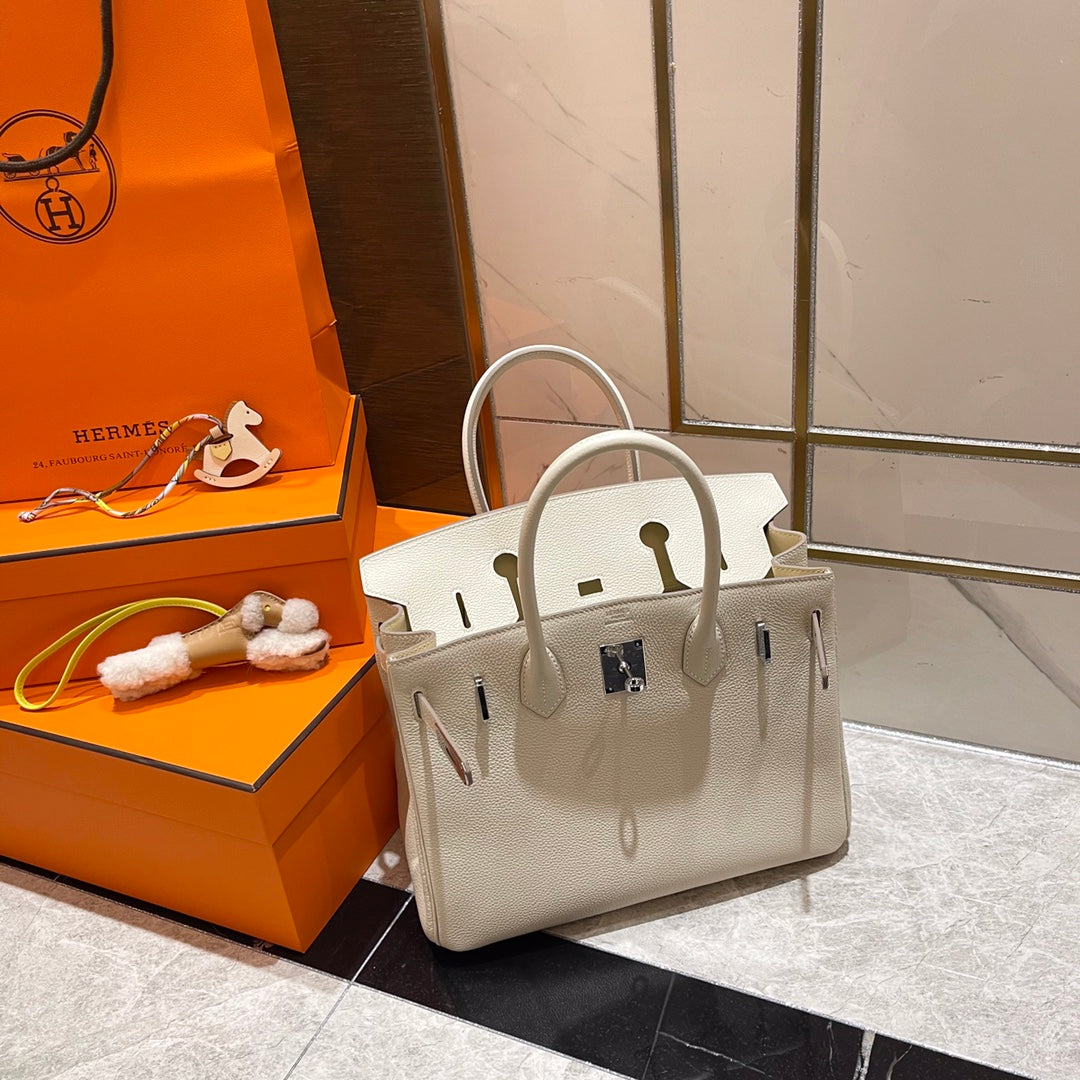 HN 30CM WHITE TOGO LEATHER SILVER HARDWARE