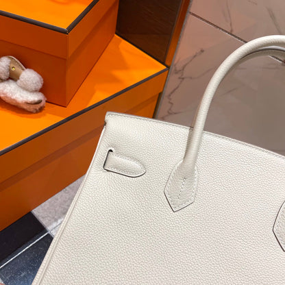 HN 30CM WHITE TOGO LEATHER SILVER HARDWARE