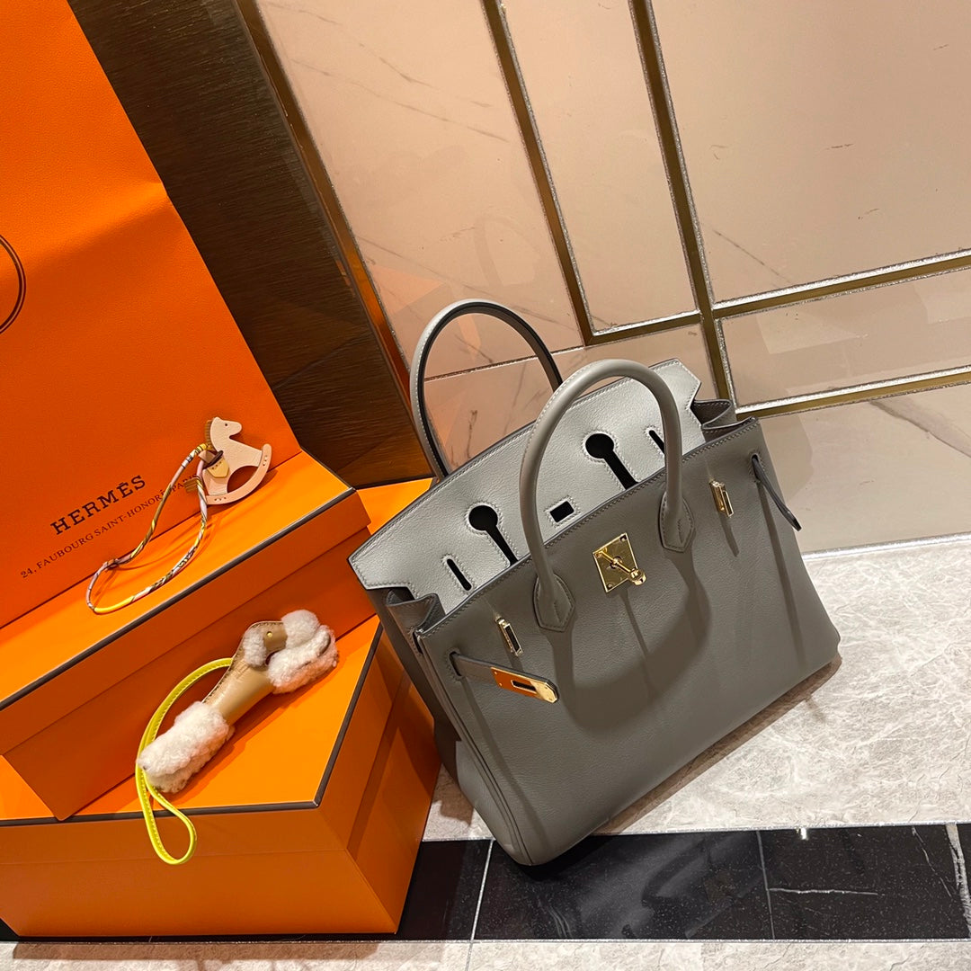 HN 30CM GREY SWIFT LEATHER GOLD HARDWARE