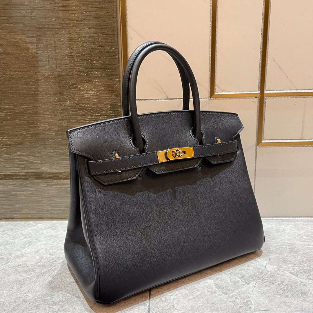 HN 30CM BLACK SWIFT LEATHER GOLD HARDWARE
