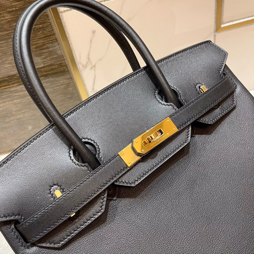HN 30CM BLACK SWIFT LEATHER GOLD HARDWARE