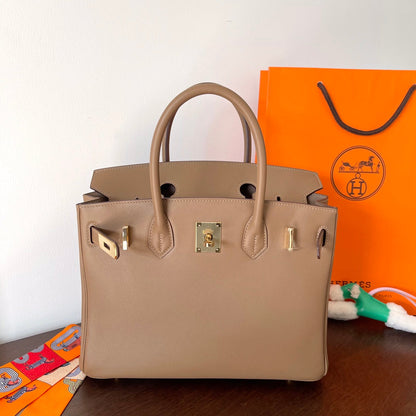 HN 30CM BEIGE SWIFT LEATHER GOLD HARDWARE