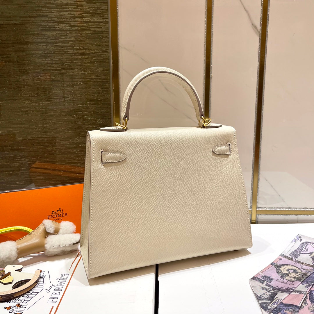 HN 25CM WHITE EPSOM LEATHER GOLD HARDWARE