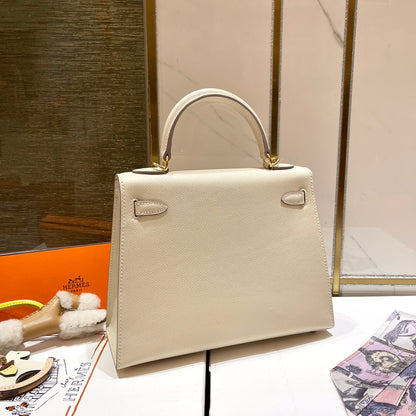 HN 25CM WHITE EPSOM LEATHER GOLD HARDWARE
