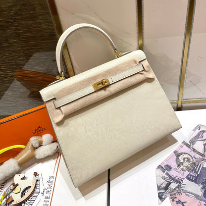 HN 25CM WHITE EPSOM LEATHER GOLD HARDWARE