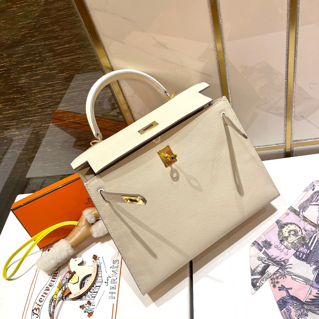 HN 25CM WHITE EPSOM LEATHER GOLD HARDWARE