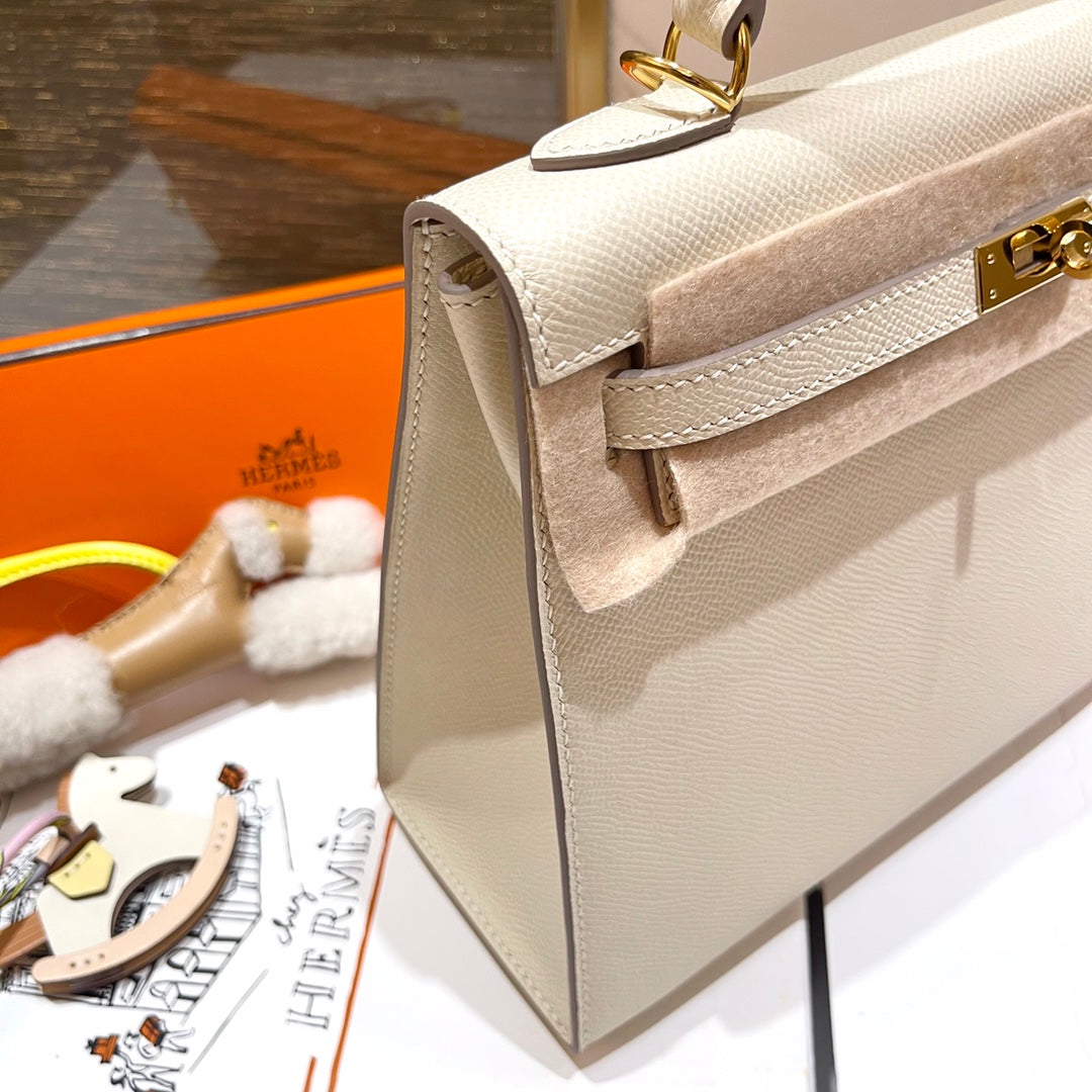 HN 25CM WHITE EPSOM LEATHER GOLD HARDWARE