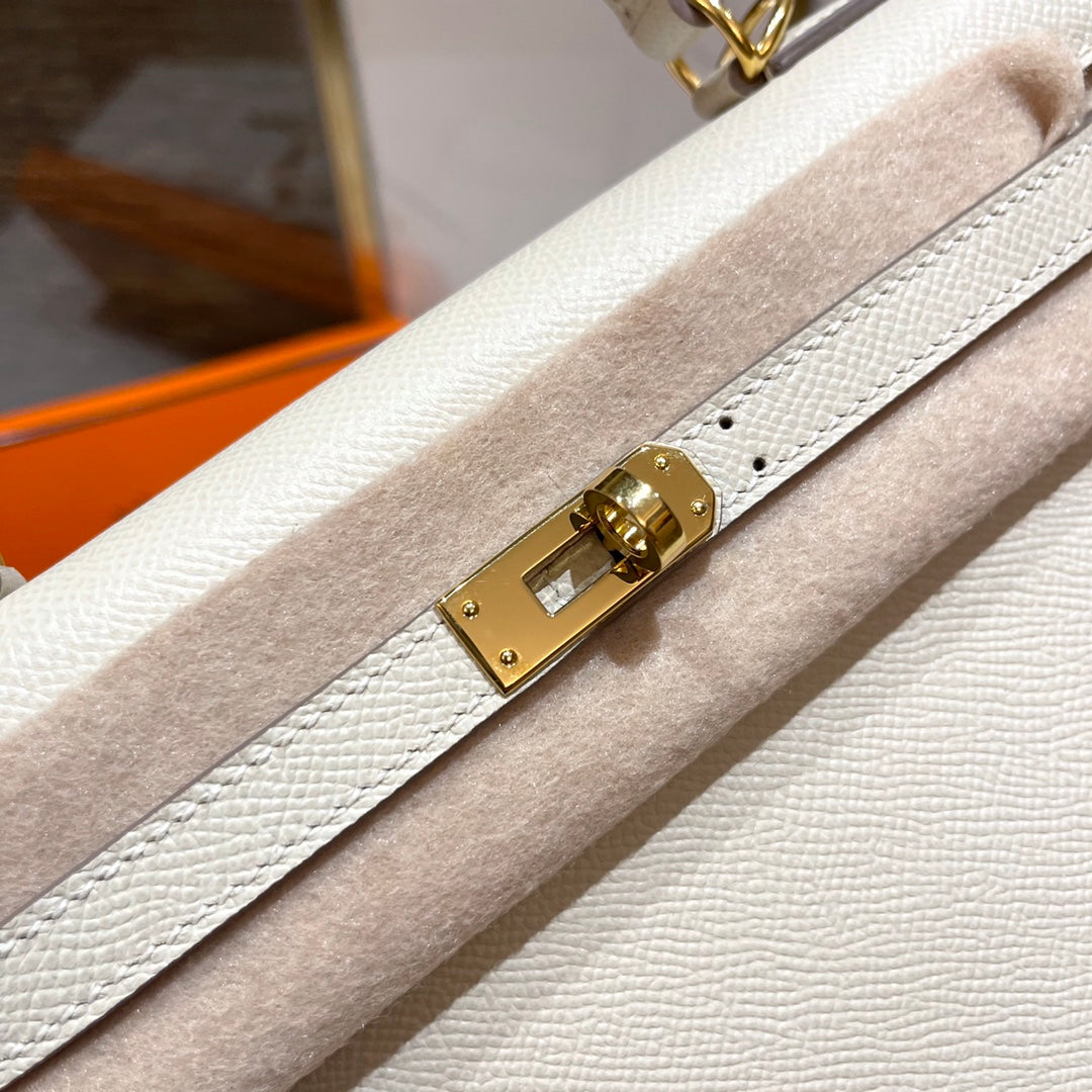 HN 25CM WHITE EPSOM LEATHER GOLD HARDWARE