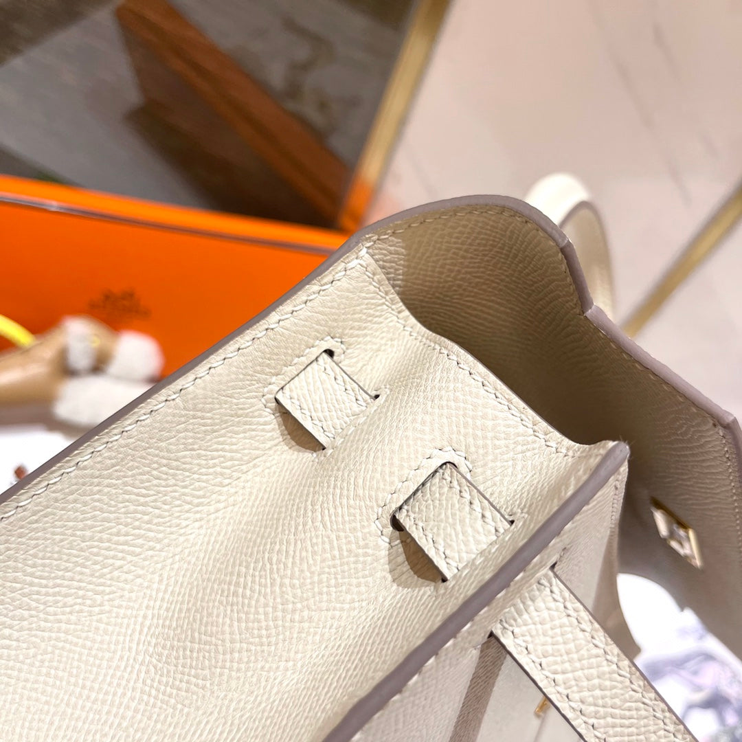 HN 25CM WHITE EPSOM LEATHER GOLD HARDWARE